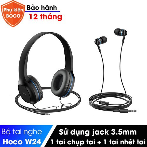 Bộ tai nghe chụp tai và tai nghe nhét tai có dây Hoco W24