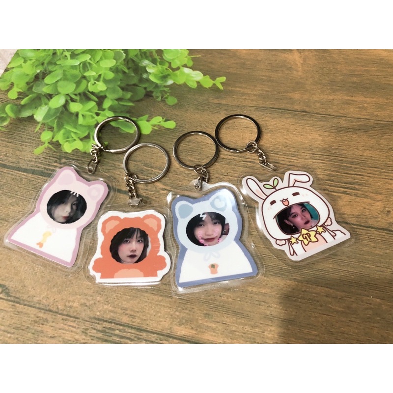 Móc khóa chibi ghép mặt in theo yêu cầu hình khủng long, lợn bò sữa