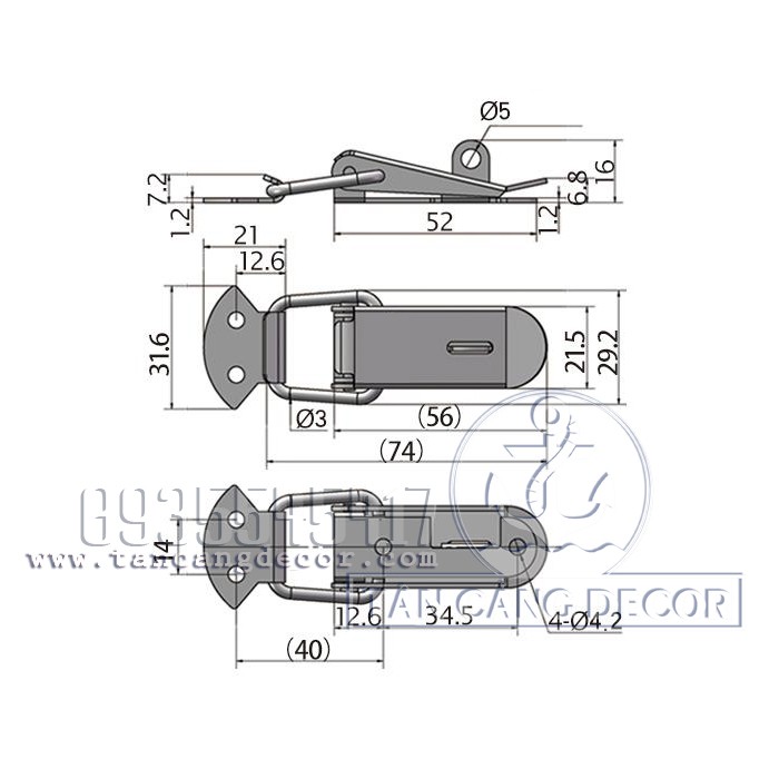 Khóa gài Inox 201 Size M 74mm - A050051