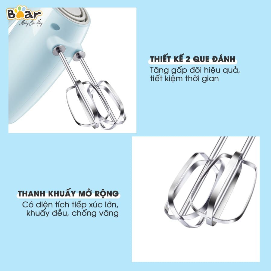 Máy đánh trứng Bear DDQ-B02P5, Có 5 tốc độ khác nhau, Vỏ ABS + SUS, que đánh bằng inox mạ chrome kép