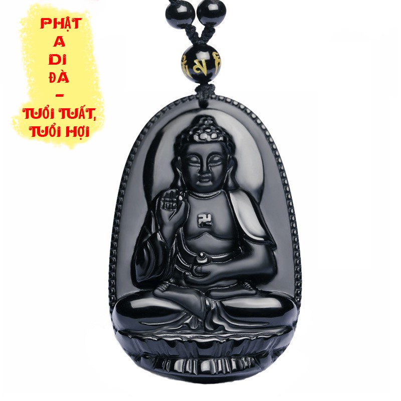 Dây chuyền Phật A Di Đà màu đen cao cấp - Phật bản mệnh cho người tuổi Tuất, Hợi - Mặt phật - Tượng phật