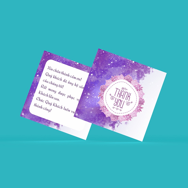 Card Thanh You, Card Cảm Ơn, Thiệp Cám Ơn - Size 5.3x5.3 cm - Giấy C300 Cán Màng Mờ Màu Tím Trắng CV-17