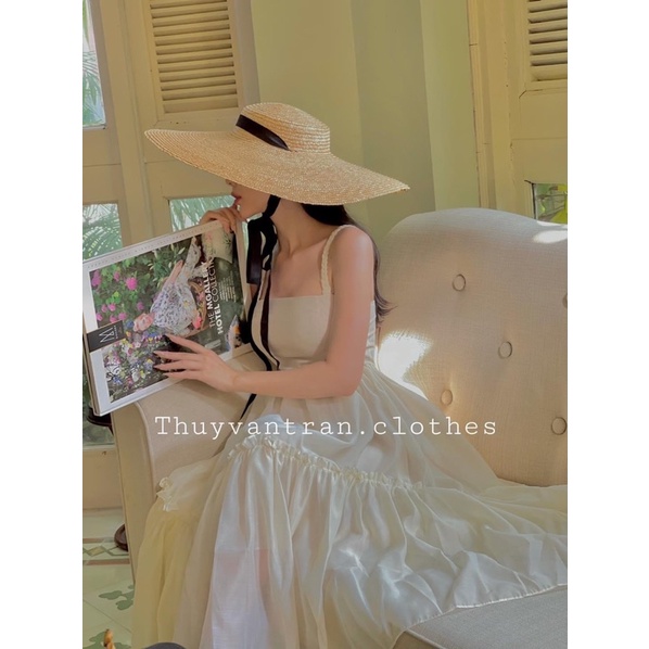 Đầm maxi xanh lá cây dây thắt bím thanh lý