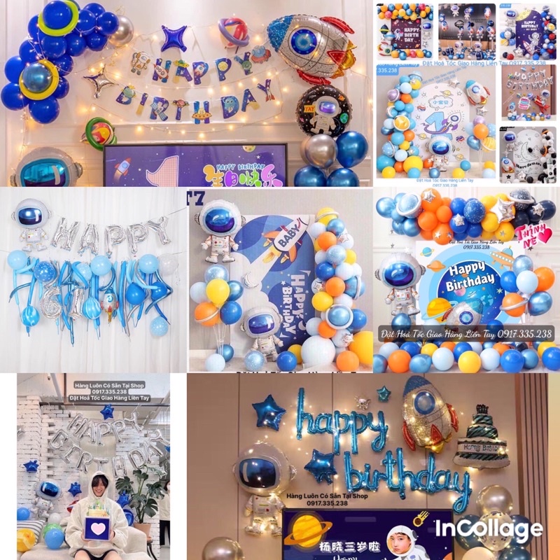 Set Bóng Phi hành gia bé trai Kèm Backrop Thiết kế tên Kiểu HQ