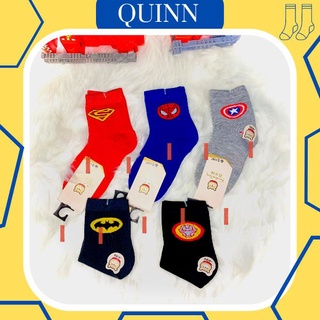 Set 5 đôi tất trẻ em siêu anh hùng spiderman badman superman người sắt đội trưởng mỹ chát cotton cổ cao vớ trẻ em QuinnH
