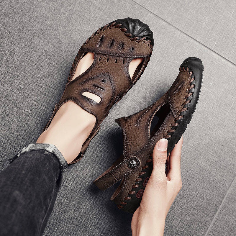 Sandal kulit Giày Sandal Da Đục Lỗ Thoáng Khí Thời Trang Mùa Hè Cho Nam