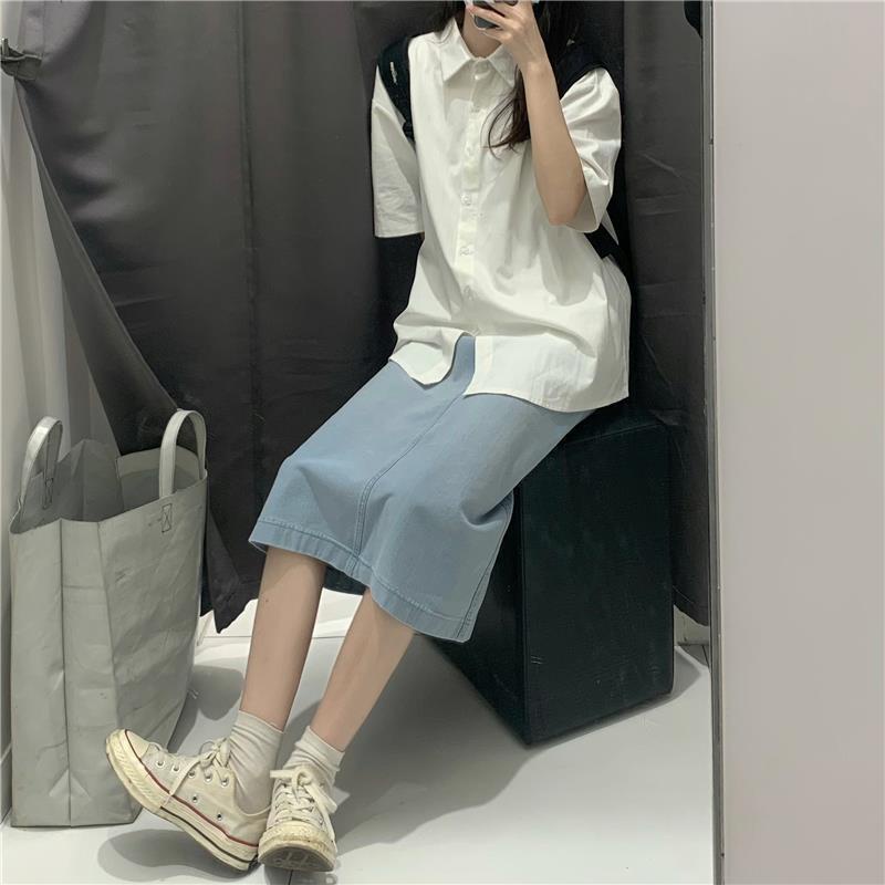 Áo sơ mi ngắn tay dáng rộng mùa hè phong cách Hồng Kông thời trang cho nam nữ LKkb