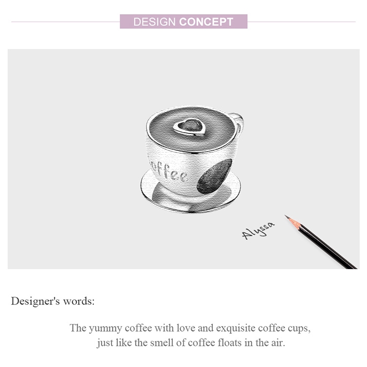 Hạt phụ kiện Bamoer SCC1286 hình tách cà phê bằng bạc 925 tráng men dùng làm trang sức thủ công