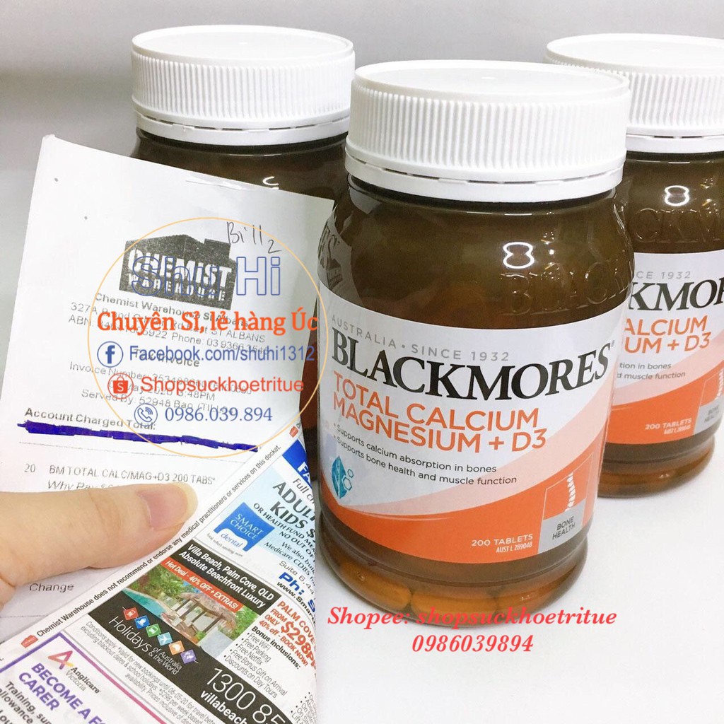 (Mẫu mới) Canxi Total Blackmores Úc - 200 Viên - Blackmores Bone Health Total Calcium & Magnesium + D3 - đủ bill