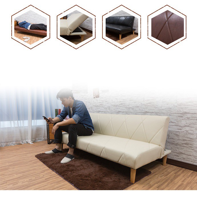 Ghế sofa giường đa năng BNS 2018 DA MÀU KEM 178*88*36