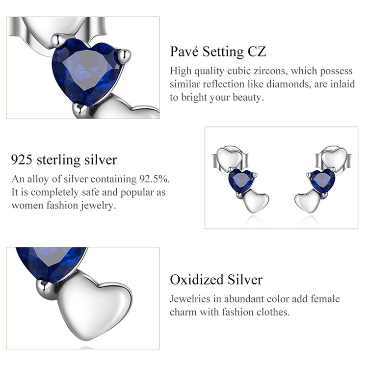 Khuyên tai BAMOER SCE1348 bằng bạc thật 925 hình trái tim thời trang đơn giản làm quà cho nữ