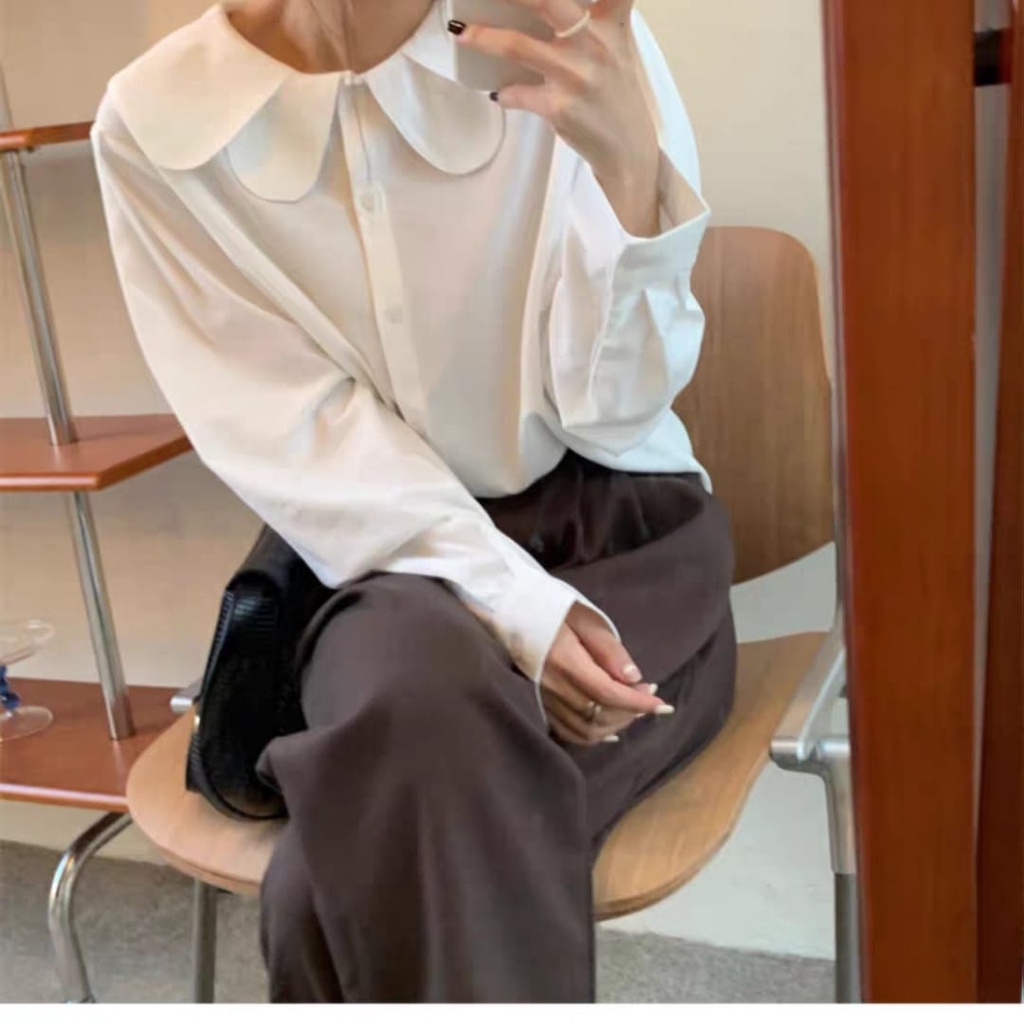 Áo sơ mi kiểu cổ sen hai lá vintage áo kiểu nữ