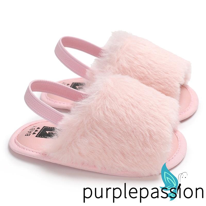 Dép quai hậu phối lông mềm mại chống trượt thời trang cho bé gái