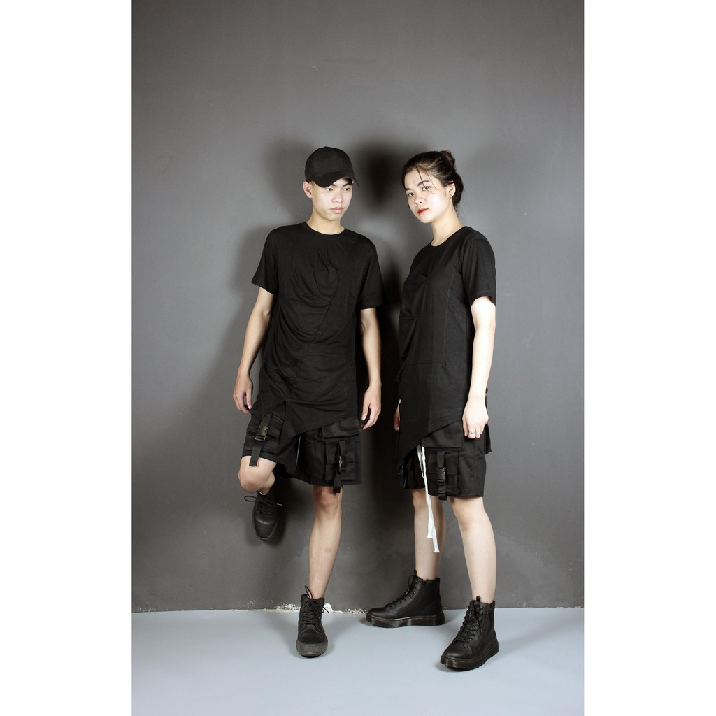 Áo thun Unisex nhăn thân áo, vạt xẻ dài Lexuza 156