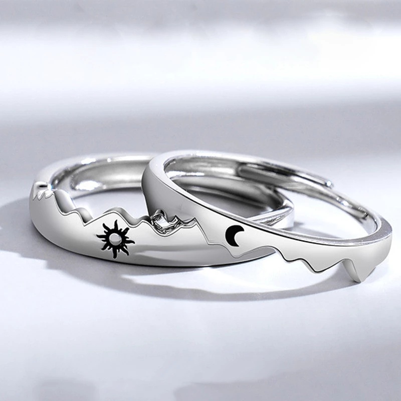 Nhẫn đồng thau hình trăng/mặt trời màu sắc lãng mạn cho cặp đôi