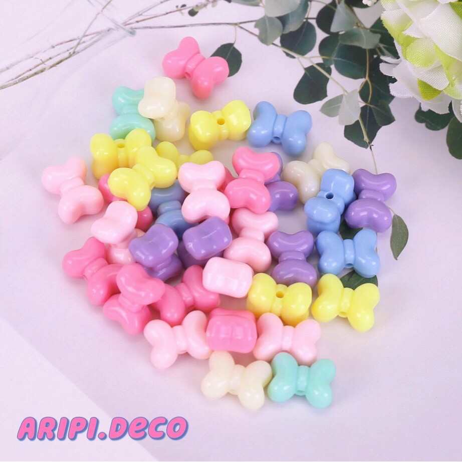 Charm hạt nhựa nơ ú pastel xỏ lỗ 2 đầu A23 /Nguyên liệu làm vòng tay /handmade / resin