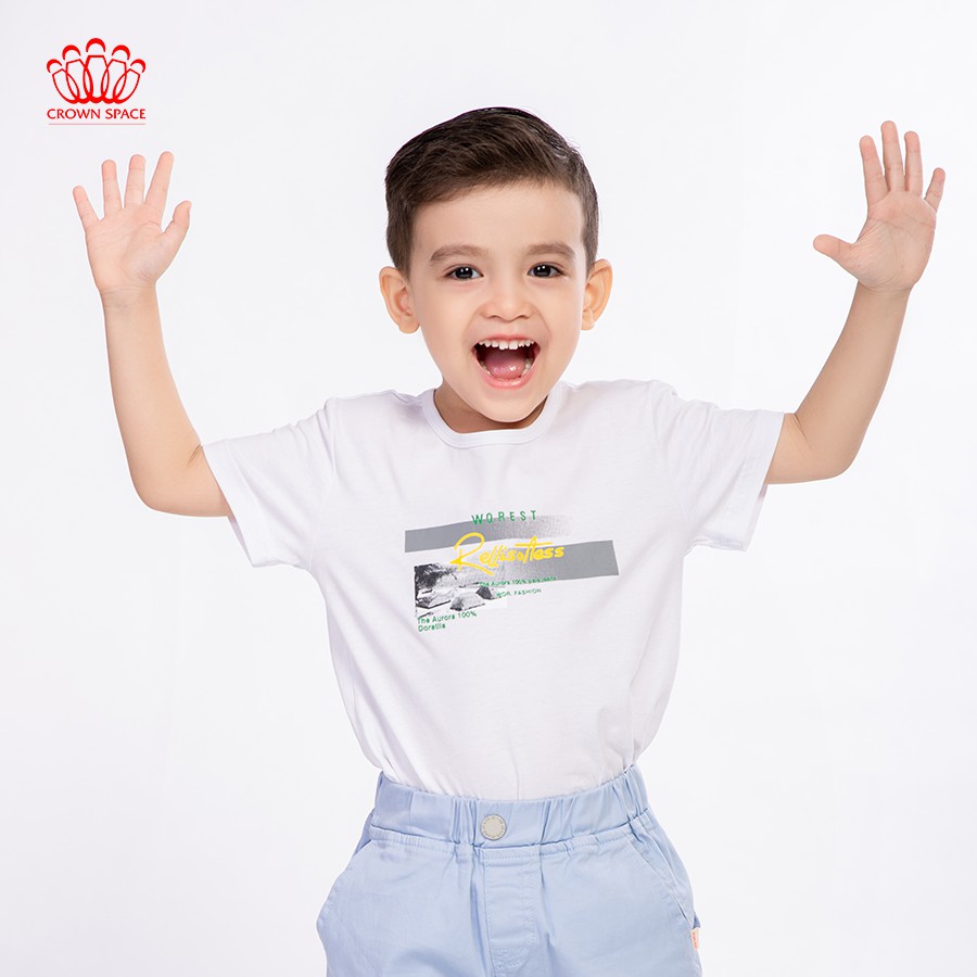 Áo phông bé trai màu trắng Crown Kids Fashion T-Shirt CKBS2100209 cho bé 3-9 tuổi size 3-7