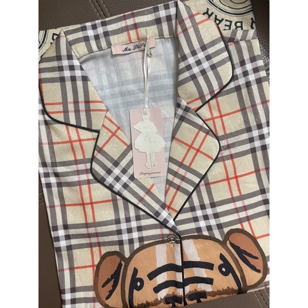 pijama lụa xước quảng châu cao cấp mulisi tay ngắn gấu nơ to