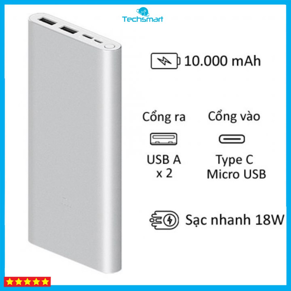 Sạc dự phòng Xiaomi Gen 3 - Pin Dung lượng 10.000 mAH - Pin Hỗ trợ sạc nhanh 18W