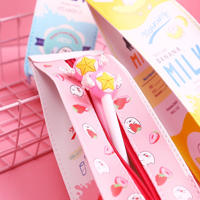 Túi Đựng Bút Hình Hộp Sữa Hoạt Hình Phong Cách Hàn Quốc Sáng Tạo Dễ Thương Có Sức Chứa Lớn Cho Nữ Sinh