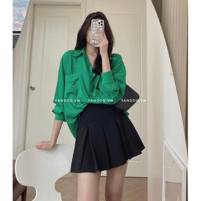 Áo somi đũi túi lắp còn màu hồng xả