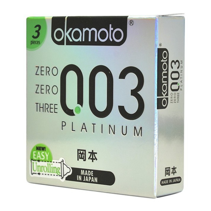 Bao cao su Okamoto 0.03 Platinum Trong Suốt Mềm Mại (Hộp 3C)