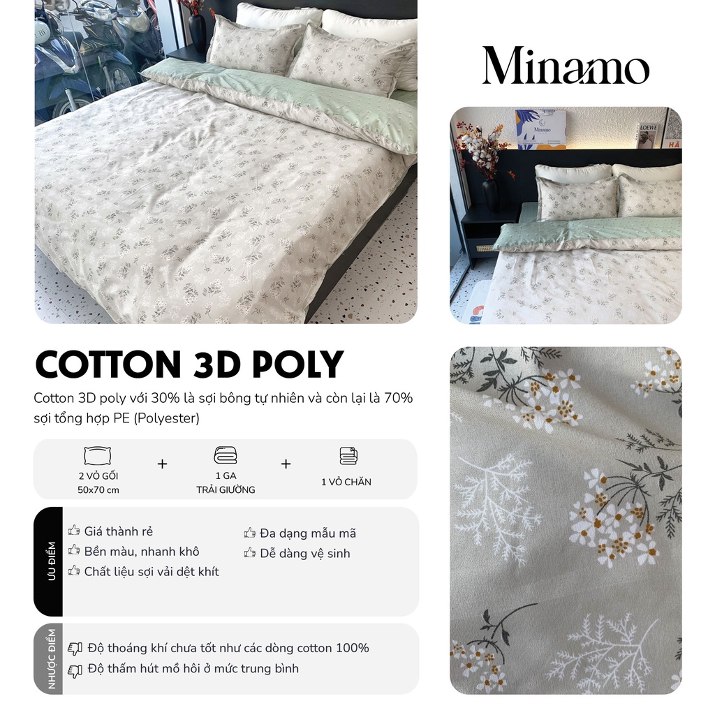 Bộ Ga Giường Cotton Poly Minamo B04 Hoa Nhí Mẫu Mới 2022, Mềm Mịn, Thấm Hút Mồ Hôi, Bo Chun Miễn Phí