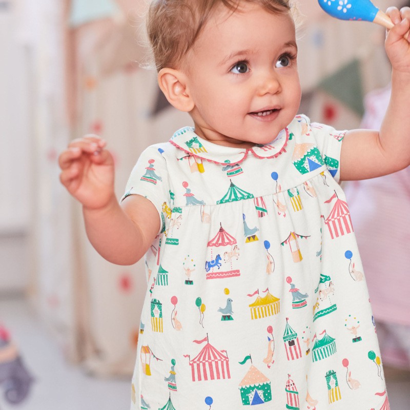 Váy bé gái cao cấp Little Maven cổ sen hoạ tiết ngộ nghĩnh đủ size 2-7T