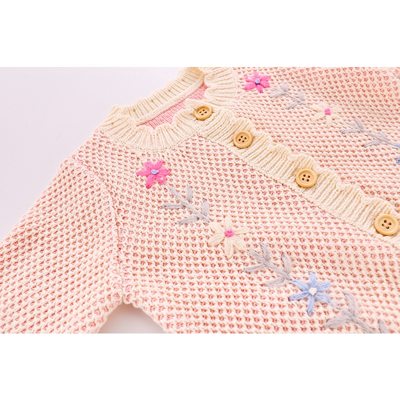 Áo khoác len cardigan bé gái thêu hoa | Quảng châu cao cấp
