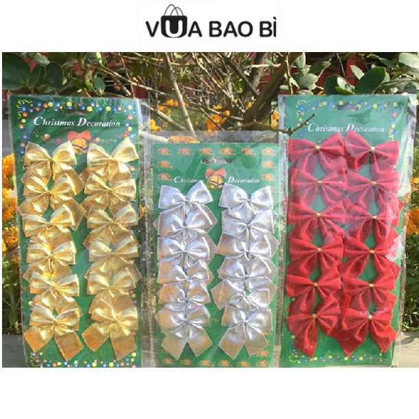 Set 12 nơ đỏ/bạc/vàng trang trí phụ kiện decor giỏ quà, quà tặng