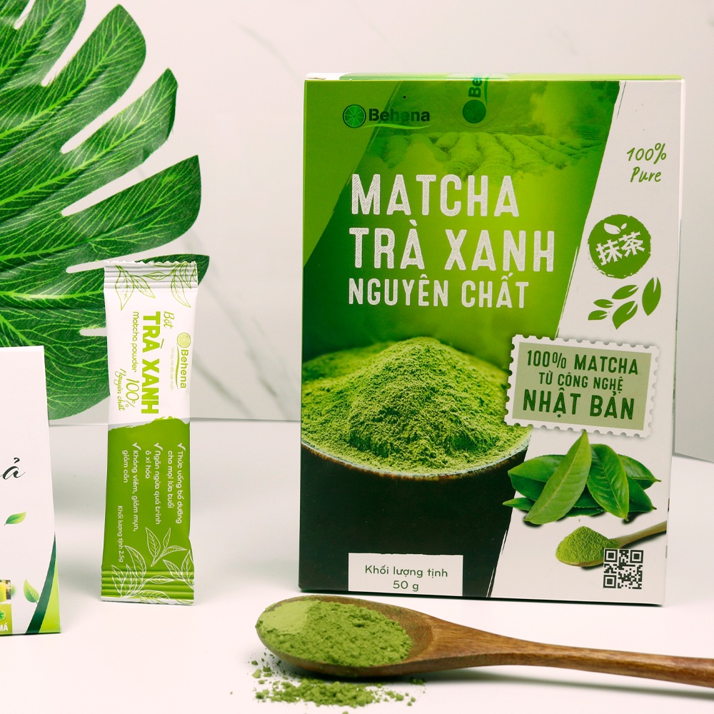 Bột trà xanh nguyên chất Behena, bột matcha Nhật bản pha chế đồ uống, làm bánh