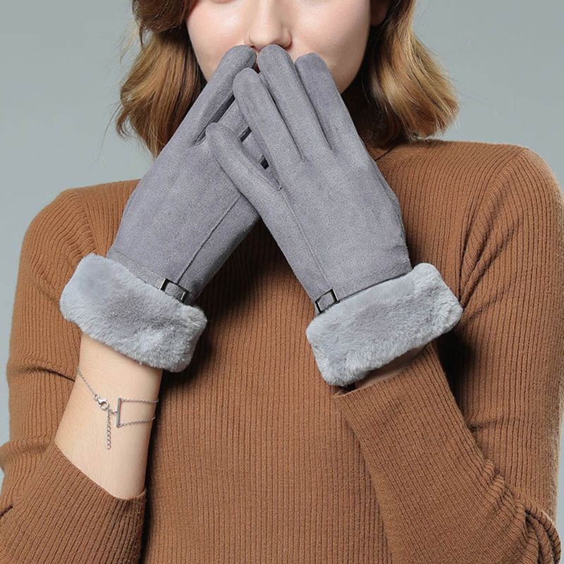 Găng tay da lộn có thể sử dụng màn hình cảm ứng thời trang dành cho nữ