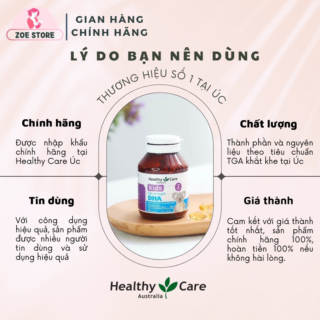 Viên bổ sung DHA Healthy Care cho bé  của Úc, giúp bé phát triển não bộ, thông minh, lanh lợi