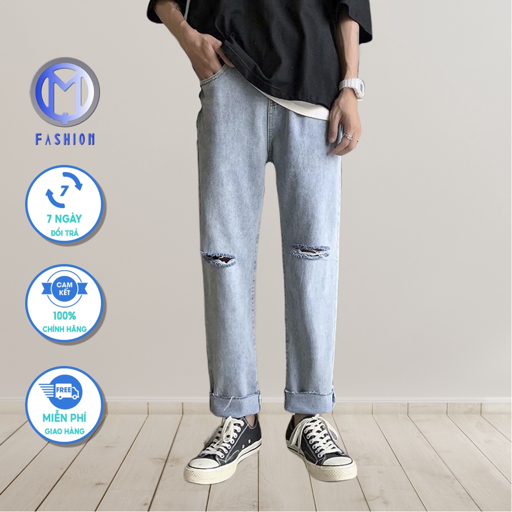 Quần baggy Nam rách gối M Fashion ống rộng dáng suông phong cách Hàn quốc JN03