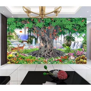 Tranh dán tường cây bồ đề trang trí bàn thờ BODE01 Kim sa