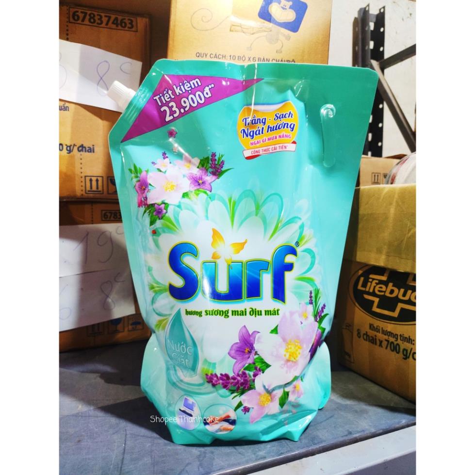 [Hoả Tốc] SURF Túi Nước Giặt 3.5kg 3.5 kg Xanh Hương Sương Mai có nắp vặn 3.3l 3.3 lít