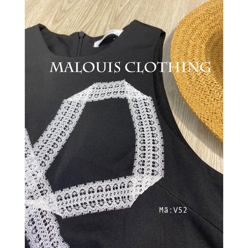 Đầm suông đuôi cá sát nách màu đen ren nơ trước ngực - V52