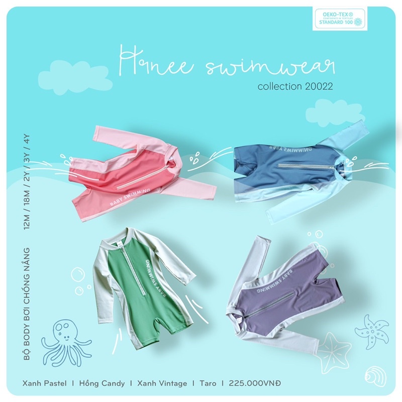 Bộ body bơi dài tay chống nắng Hrnee collection 2022 cho bé