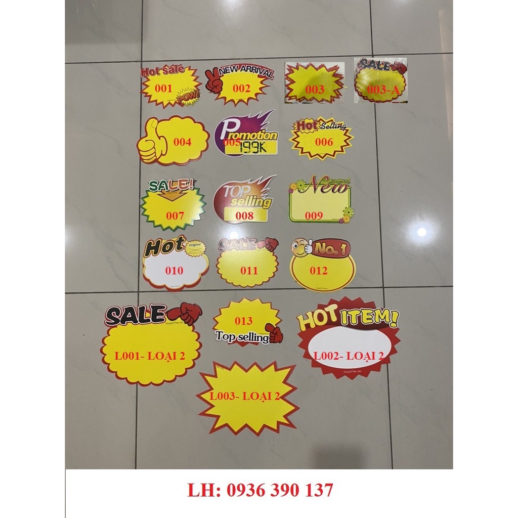 Giấy Sale, New, Hot, Promotion, Giấy ghi giá sản phẩm, bảng ghi giảm giá sp( 10 tờ/ túi,bán theo túi ko bao gồm kẹp)