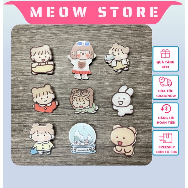 Set 3 sticker cute pin cài áo phụ kiện trang trí túi xách balo MEOW STORE MK03