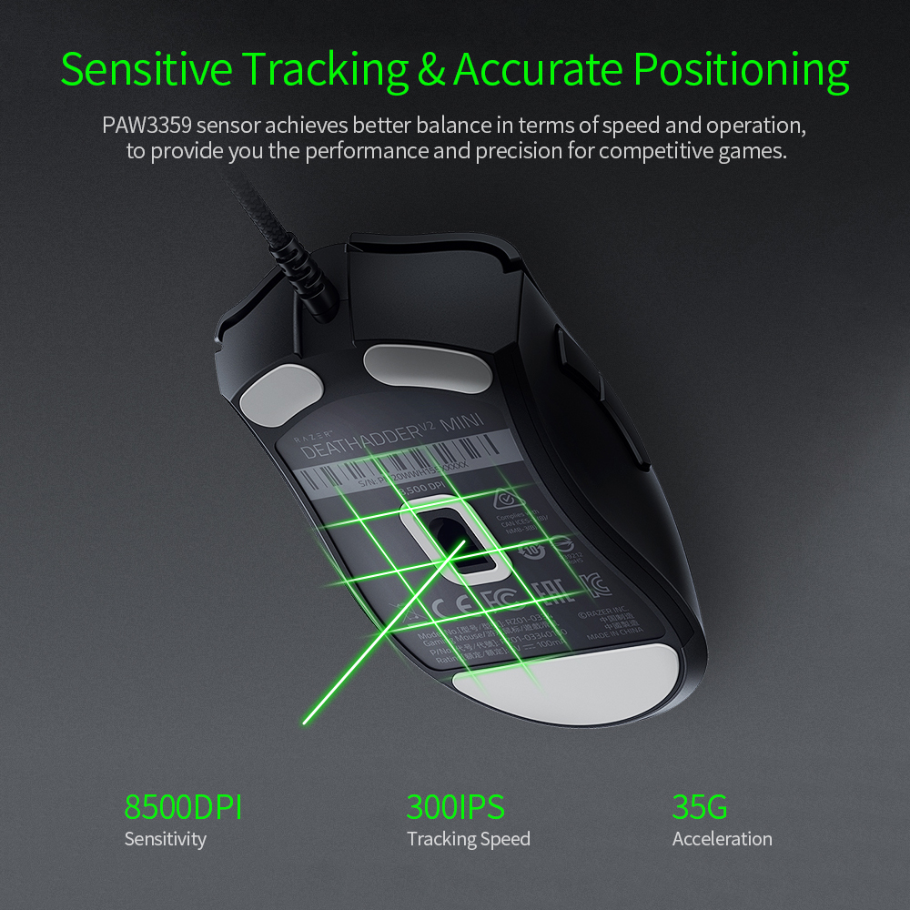 Chuột chơi game Razer Deathadder V2 Mini 8500dpi 3359 nhạy bén và chất lượng cao