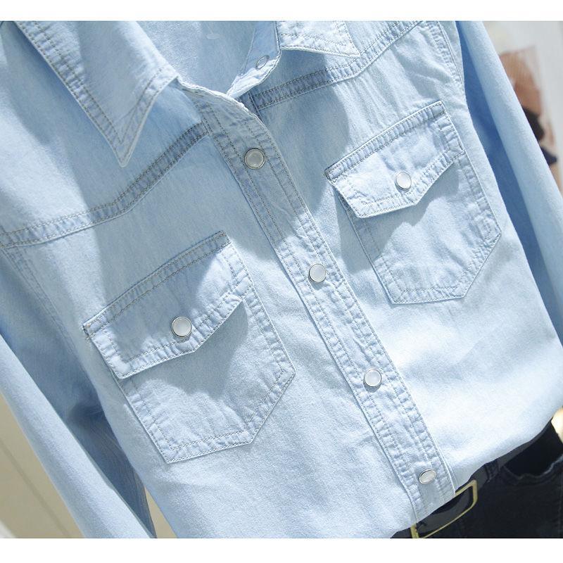 Áo Sơ Mi Denim Dài Tay Phong Cách Hàn Quốc Thời Trang Cho Nữ
