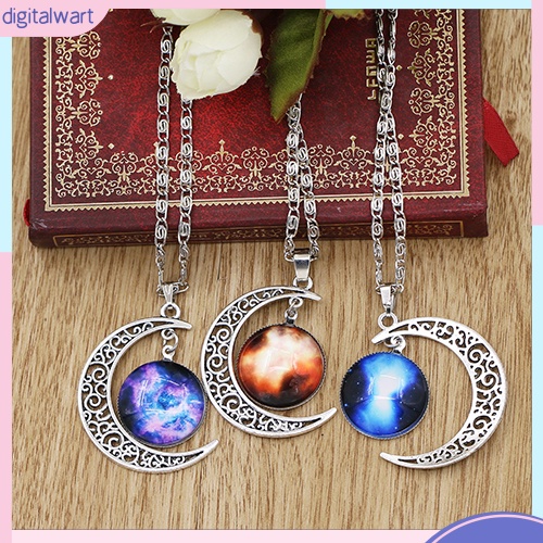 Dây chuyền mặt hình mặt trăng phối đá màu ngân hà thanh lịch cho nữ