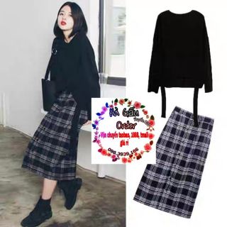 Set váy áo + chân váy kẻ hagauorder