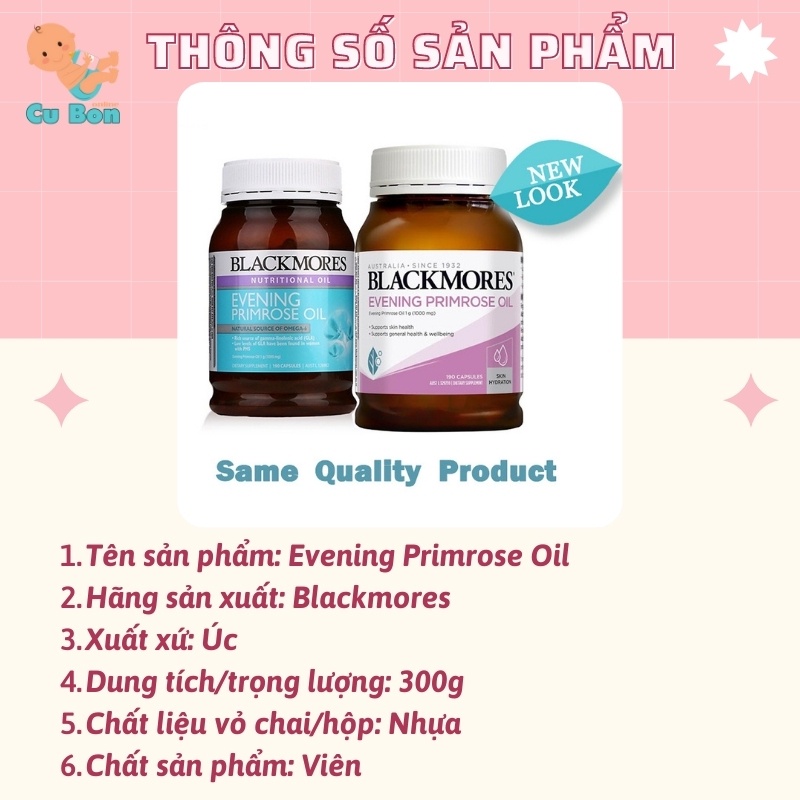 Tinh dầu Hoa anh thảo úc Blackmores Evening Primrose Oil 190 viên giúp cân bằng nội tiết Hỗ trợ da, tóc, móng khỏe hơn