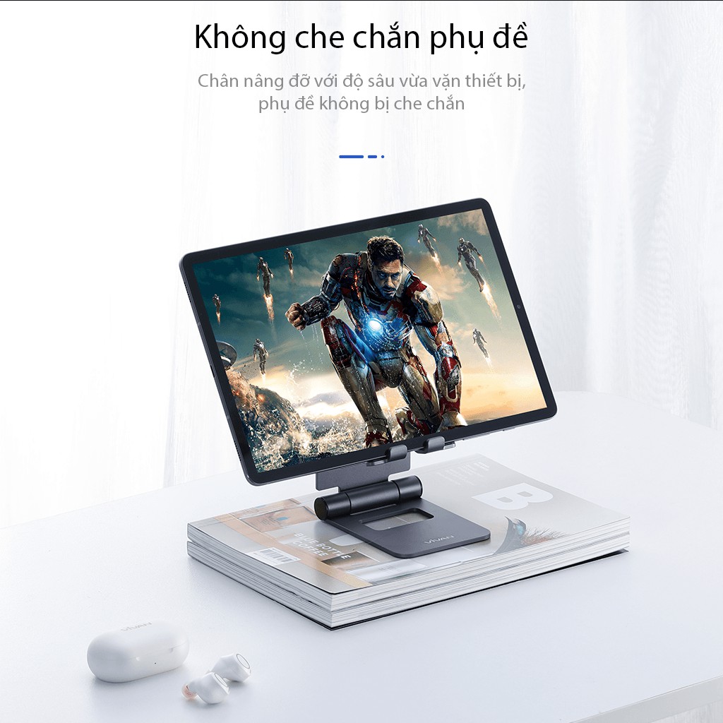 Giá Đỡ Điện Thoại Máy Tính Bảng Ipad Gấp Gọn Kim Loại Xoay 270° Siêu Nhẹ VIVAN VH01 Kích thước 126x 78 x21mm