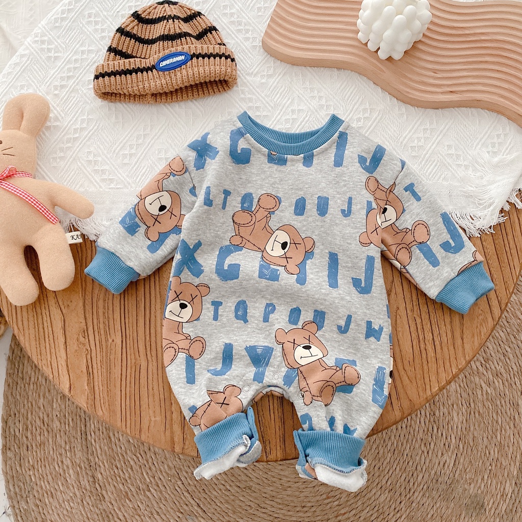 Bộ áo liền quần in hình gấu dễ thương cho trẻ sơ sinh