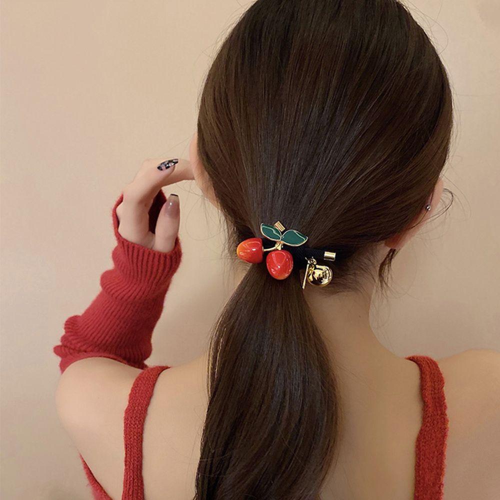 Dây Cột Tóc Quả Cherry WMES15H Phối Bóng Kim Loại Co Giãn Ngọt Ngào Cho Nữ