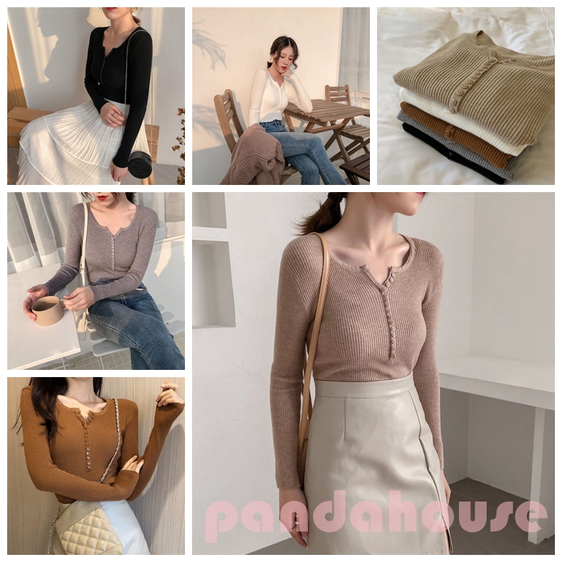 Women Retro Loose Autumn Wool Clothing V Collar Long Sleeve Knit Button Wild Thin Solid Color Sweater | BigBuy360 - bigbuy360.vn