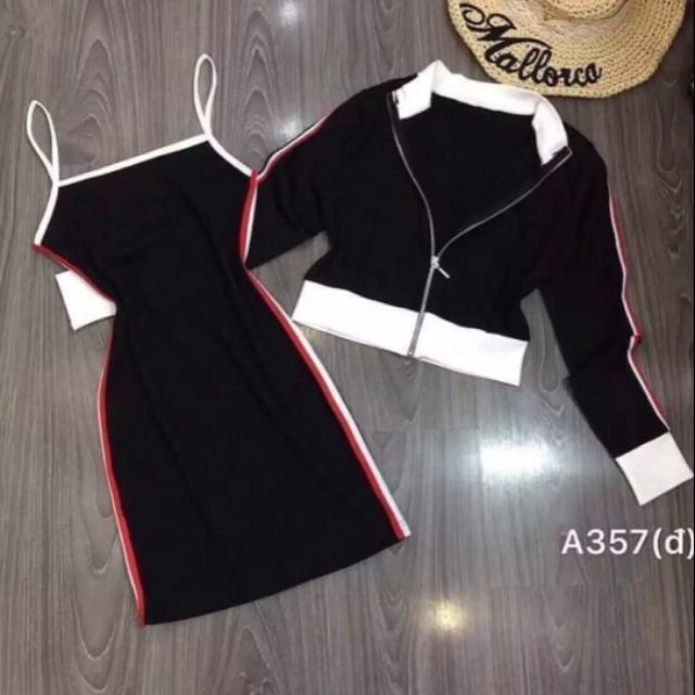 SÉT Đầm body và áo khoác sang chảnh(Vải borip dày đẹp)